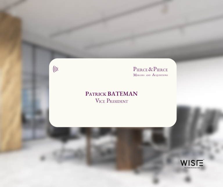 Μακέτα επαγγελματικής ψηφιακής κάρτας wisie με τα στοιχεία του χαρακτήρα Πάτρικ Μπέιτμαν από την ταινία Αμέρικαν Σάικο.